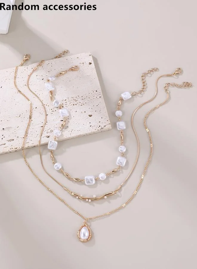 تايك تو طقم 3 قطع عقود لؤلؤ صناعي متعدد الطبقات